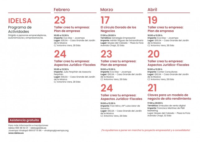 Idelsa y Jovempa organizan un ciclo de actividades y talleres dirigidos a personas emprendedoras, autónomos y empresas de Elda 